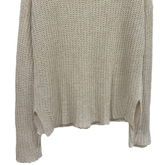 Eileen Fisher Ivory Knit V-Neck Long Sleeve Blouse Organic Linen Blend Size M - Picture 7 of 11